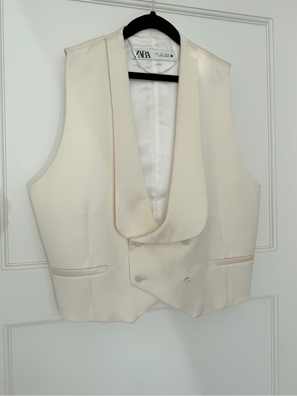 Zara Women Cream Double-Breasted Waistcoat